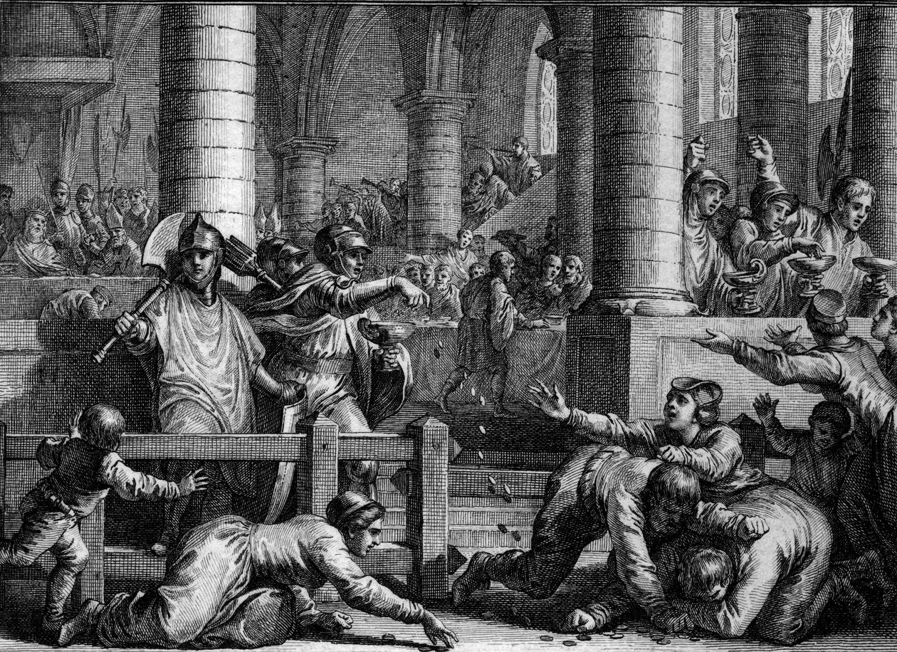 Carolingian Period: Soldiers Throw Coins to the People - Engraving by Jean Michel Moreau by Jean Michel the Younger Moreau