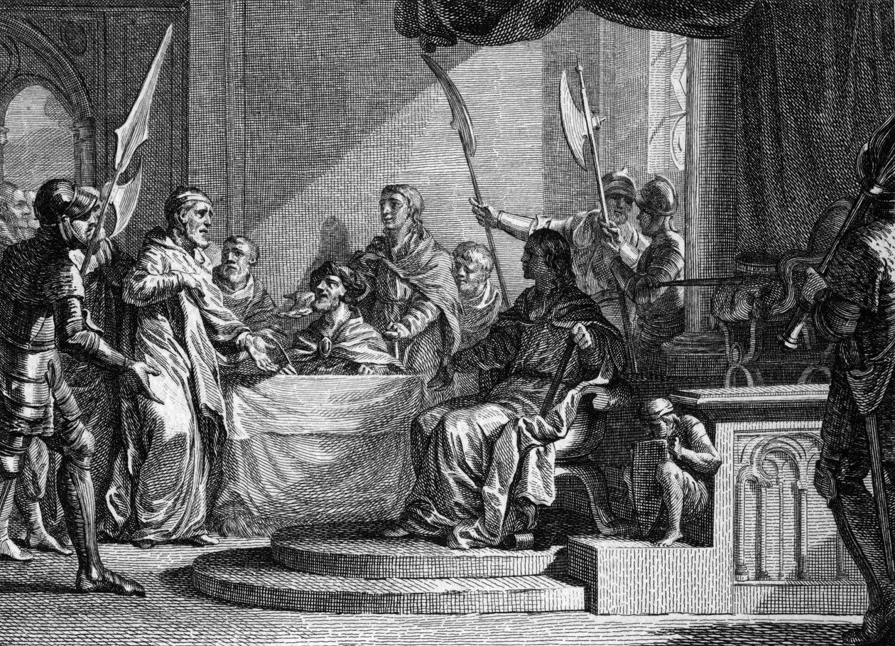 Interregnum of Charles Martel, 737: Charles Martel, mayor of the Palace, interregnum after the death of Thierry IV (713-737). Engraving by Jean Michel Moreau, dit Moreau le Jeune (1741-1814) by Jean Michel the Younger Moreau