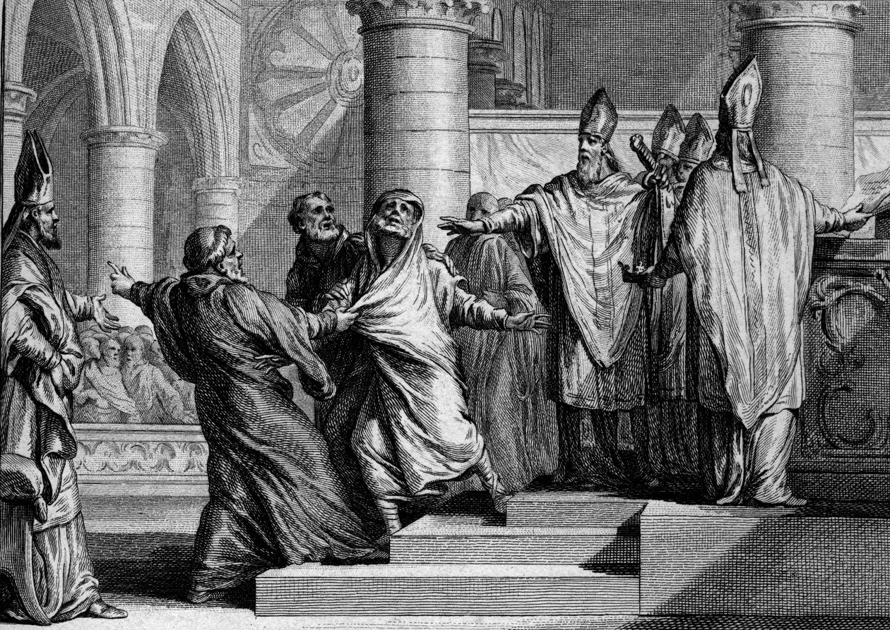 Penitence and Deposition of Louis I the Pious or the Debonnaire (778-840), 833: After Confessing, the King is Stripped of Imperial Ornaments by the Archbishop of Reims, Then Covered with a Bag of Penitent. Engraving by Jean Michel Moreau, dit Moreau le Jeu by Jean Michel the Younger Moreau
