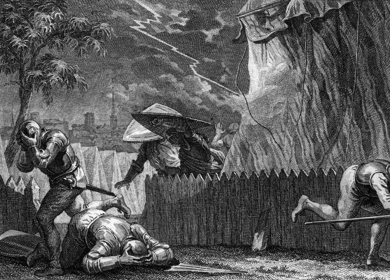 Siege of Poitiers, 954: during a storm, a light destroyed the tent of Hugues the Great (897-956). Engraving by Jean Michel Moreau, dit Moreau le Jeune (1741-1814) by Jean Michel the Younger Moreau