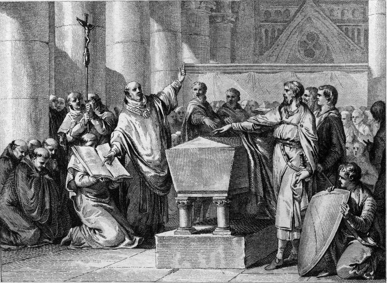 Submission of the Gascons to the Kingdom of the Franks represented by Pepin de Landen, 635. Engraving by Jean Michel Moreau, dit Moreau le Jeune (1741-1814) by Jean Michel the Younger Moreau