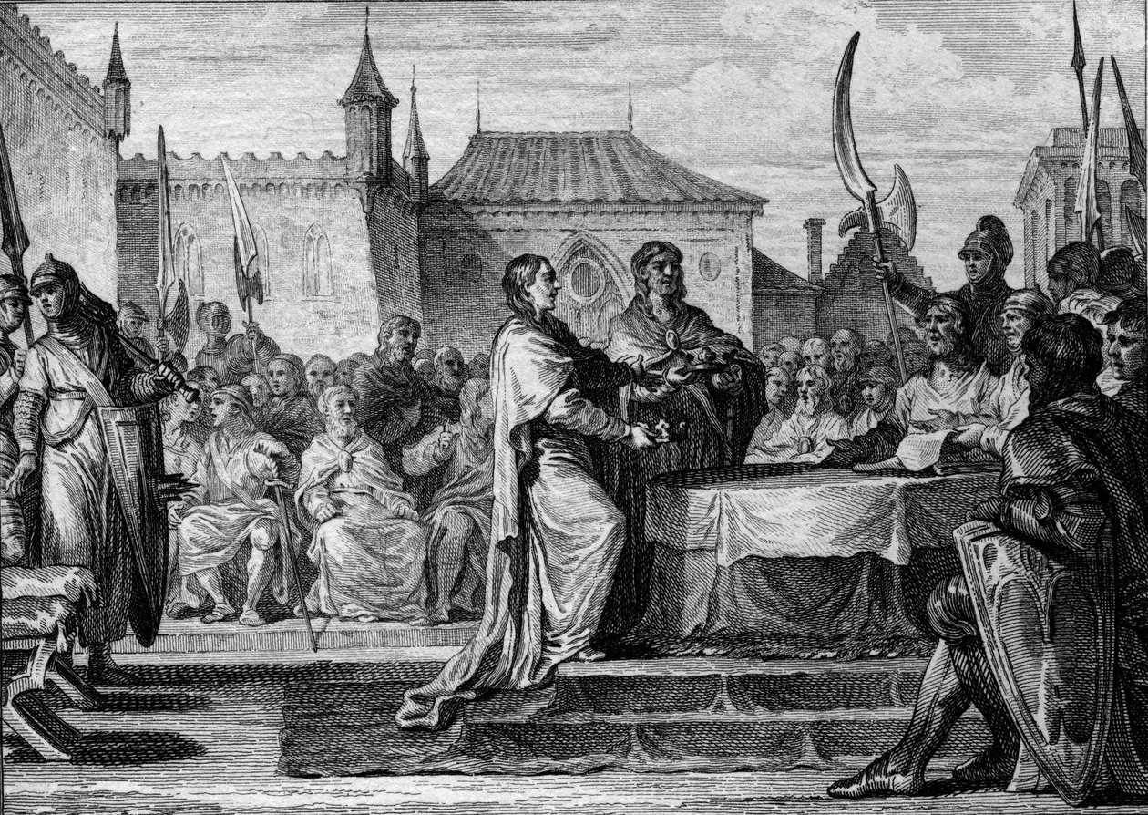 Succession of Pepin the Brief: Division of the Kingdom Between Charlemagne and Carloman - Engraving by Jean Michel Moreau by Jean Michel the Younger Moreau