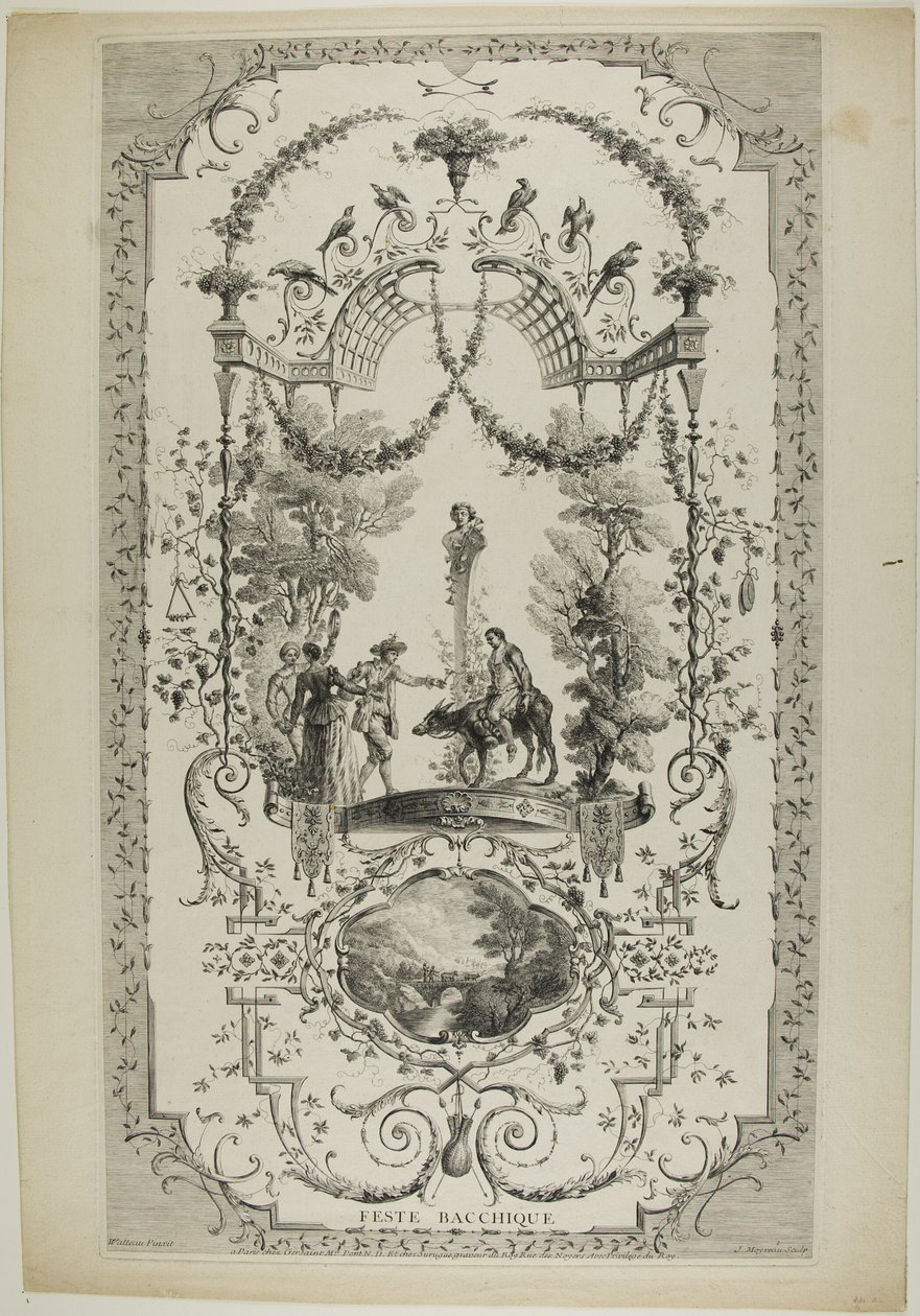 Bacchic Festival, plate 97 from "The Works of Antoine Watteau" by Jean Moyreau