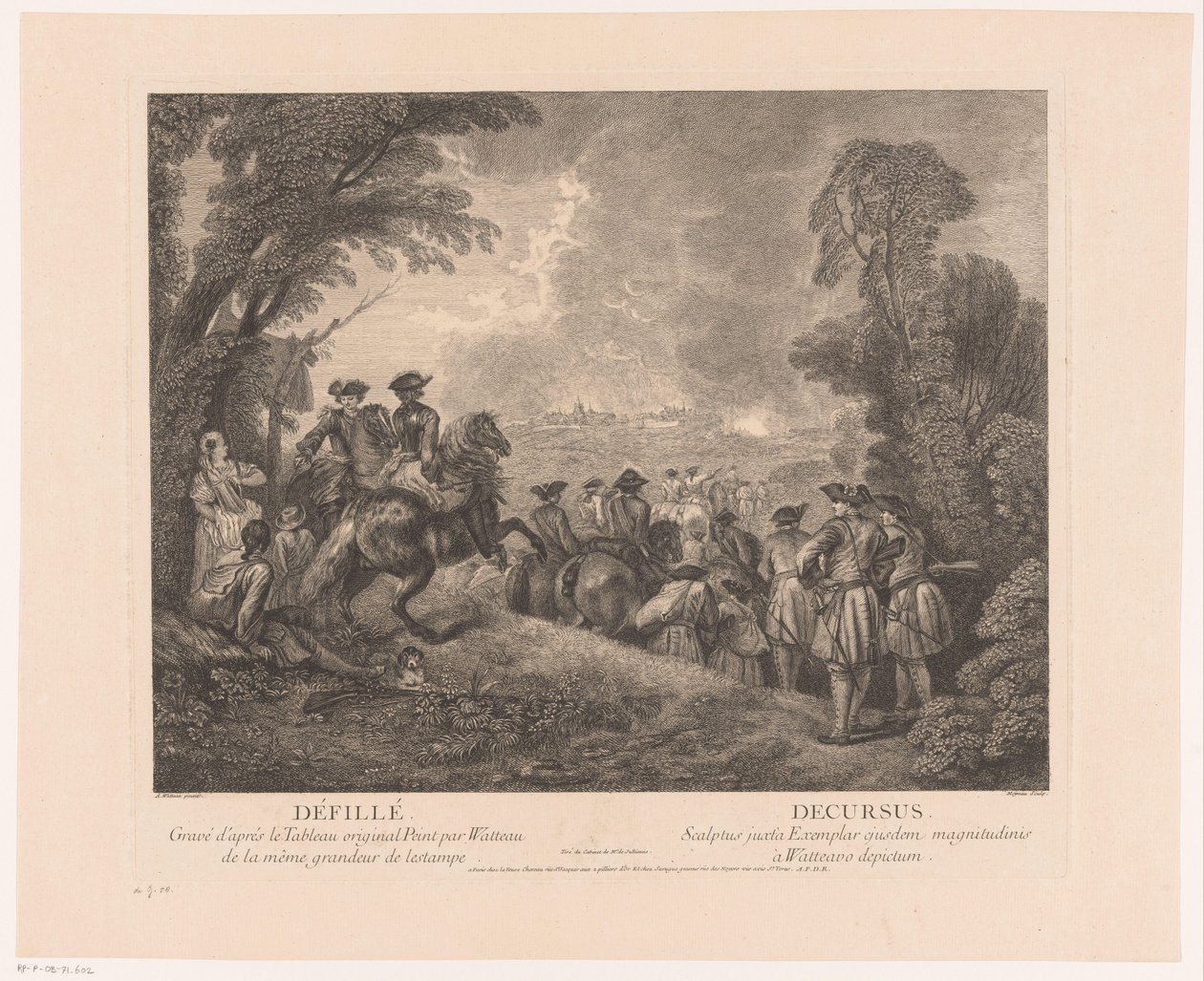 Procession with Soldiers on the Way to a City (Oeuvre van Antoine Watteau) by Jean Moyreau
