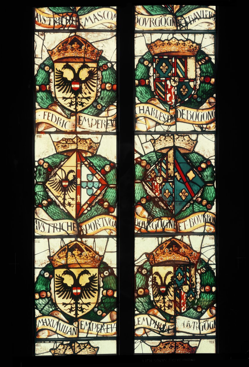 Heraldic Coats of Arms of the Royal Families of Austria, Germany, France and Portugal Associated with the Donor, Margaret of Austria, 1527-29 by Jean Orquois Antoine Noisin