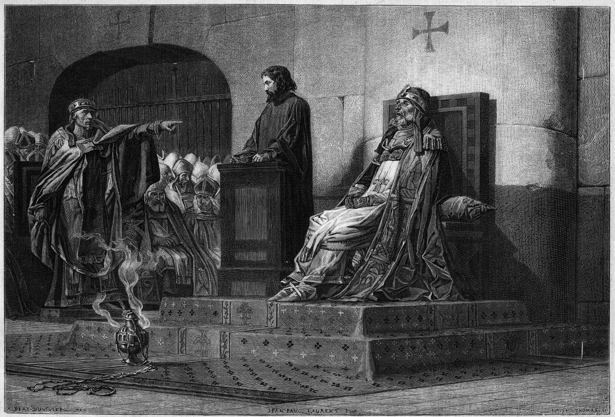 Pope Formosa and Stephen VII. The Cadaveric Council, 897: the corpse of Pope Formosa compared before a synodal assembly presided by Pope Stephen VI or VII by Jean Paul (after) Laurens