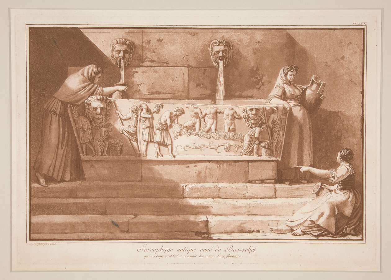 Antique Sarcophagus with Bas-Relief by Jean Pierre Laurent Houel