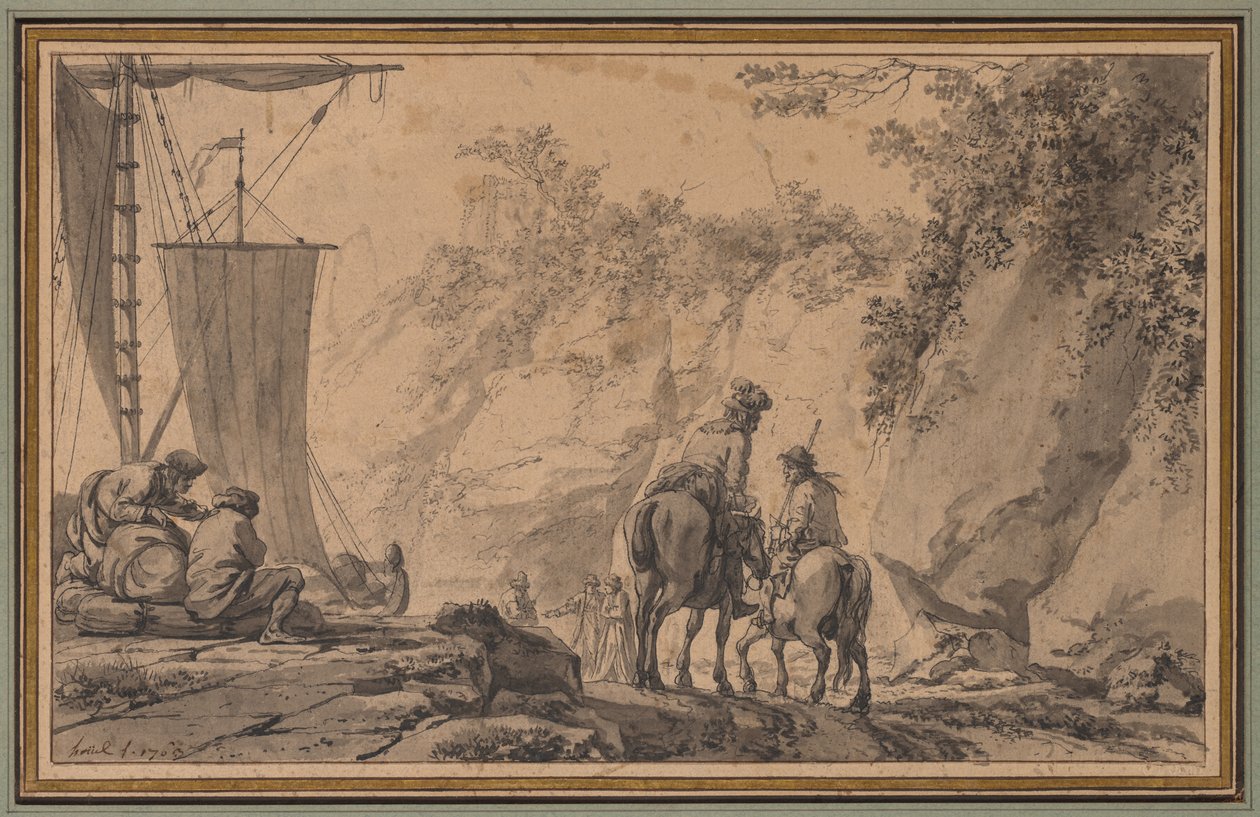 Figures in a Landscape by Jean Pierre Louis Laurent Houël