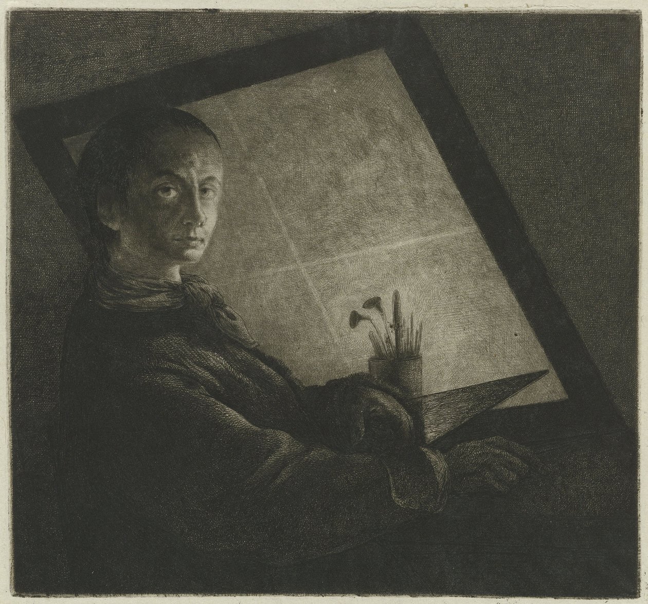 Self Portrait as Engraver by Jean Pierre Norblin de La Gourdaine
