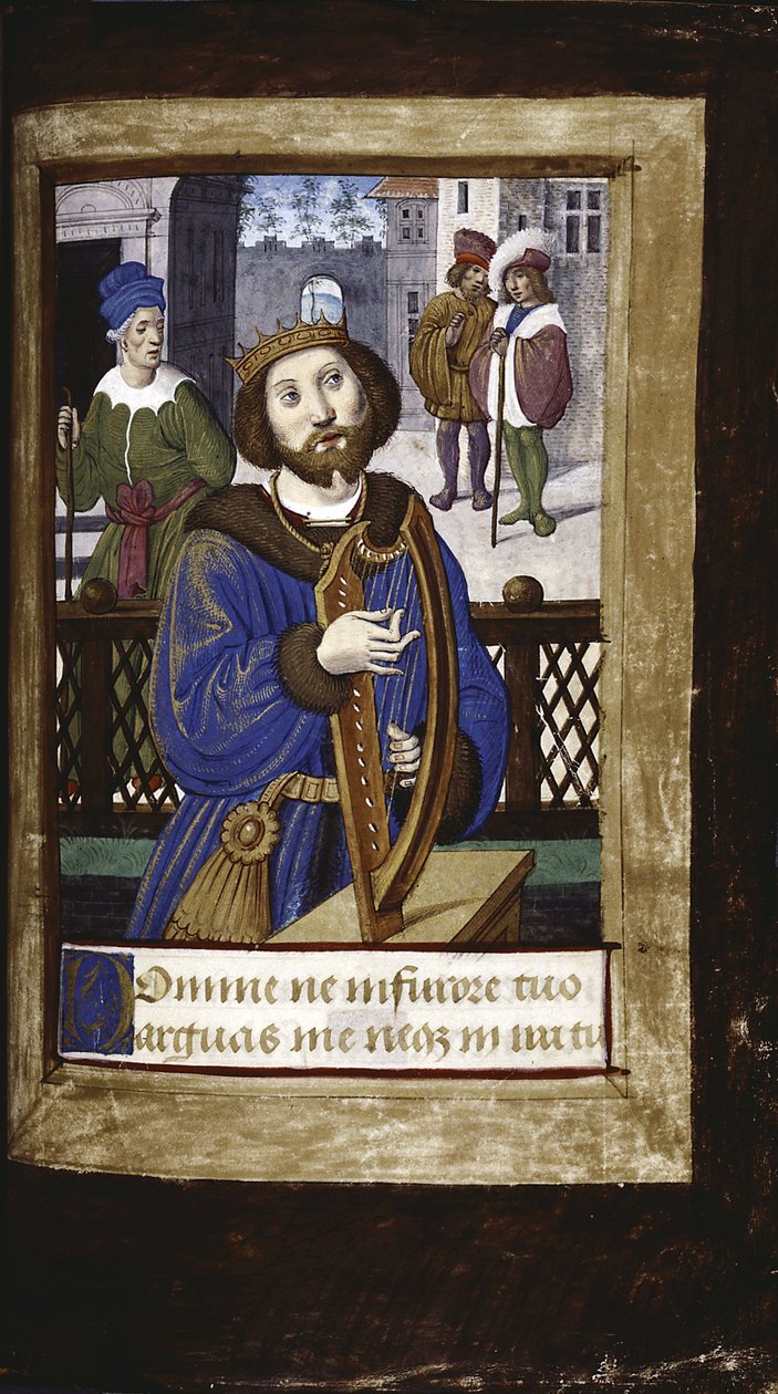 King David Playing His Harp from Lettres bâtardes by Jean Poyet