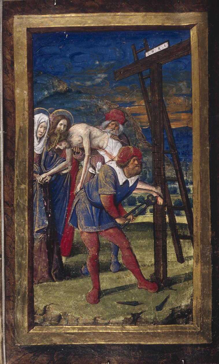 The Descent from the Cross from Lettres bâtardes, ca 1490-1510 by Jean Poyet