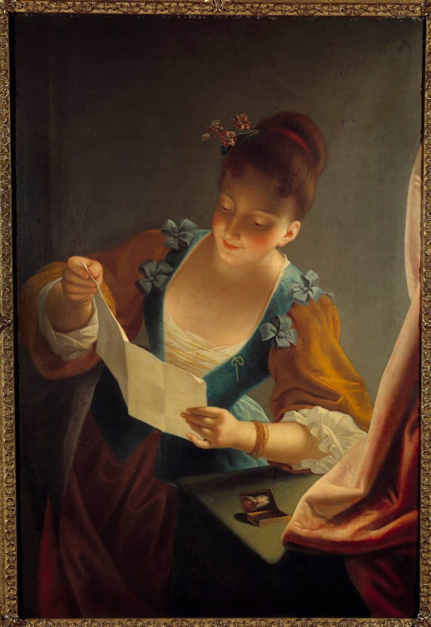 Young woman reading a letter by Jean Raoux