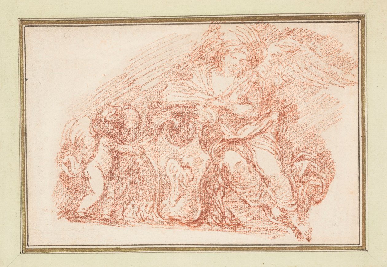 Winged Figure and Putto Supporting Escutcheon by Jean-Robert Ango