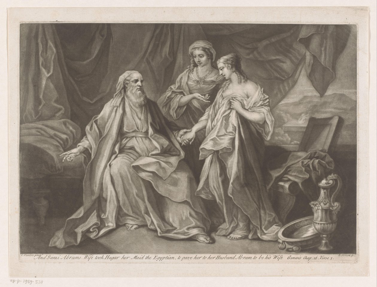 Sarah introduces Hagar to Abraham (title on object) by Jean Simon