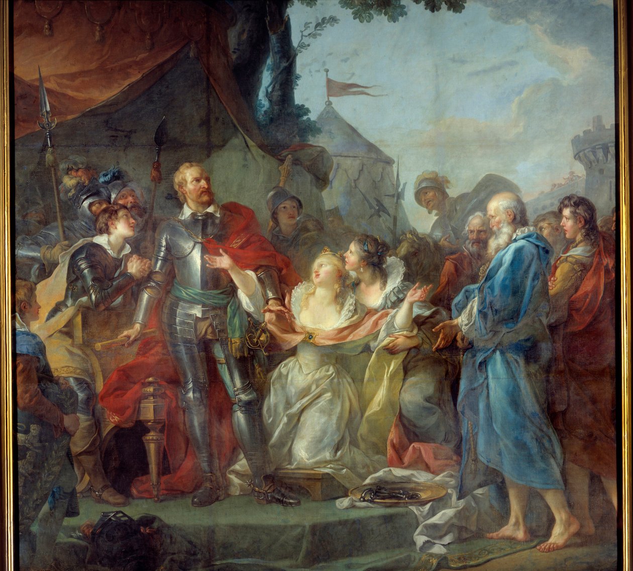 The Siege of Calais in 1347. The devotion of Eustache of Saint Peter, the best known of the six burghers of Calais, who went to the king of England Edward III, to plead for the grace of the inhabitants of Calais (August 1347). Painting by Jean Simon by Jean Simon Berthelemy