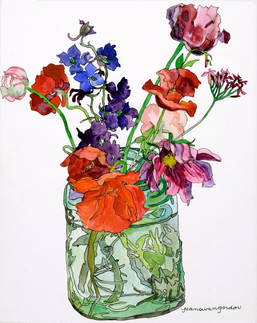 Delphiniums, Poppies & Others in Jar, 2011 by Jean Swan Gordon