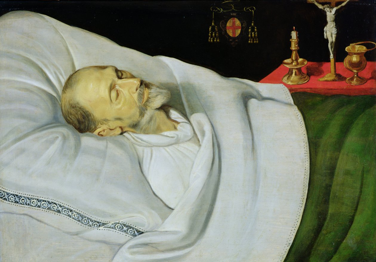 Antoine de Henin, Bishop of Ypres, on his death bed by Jean the Younger Bellegambe