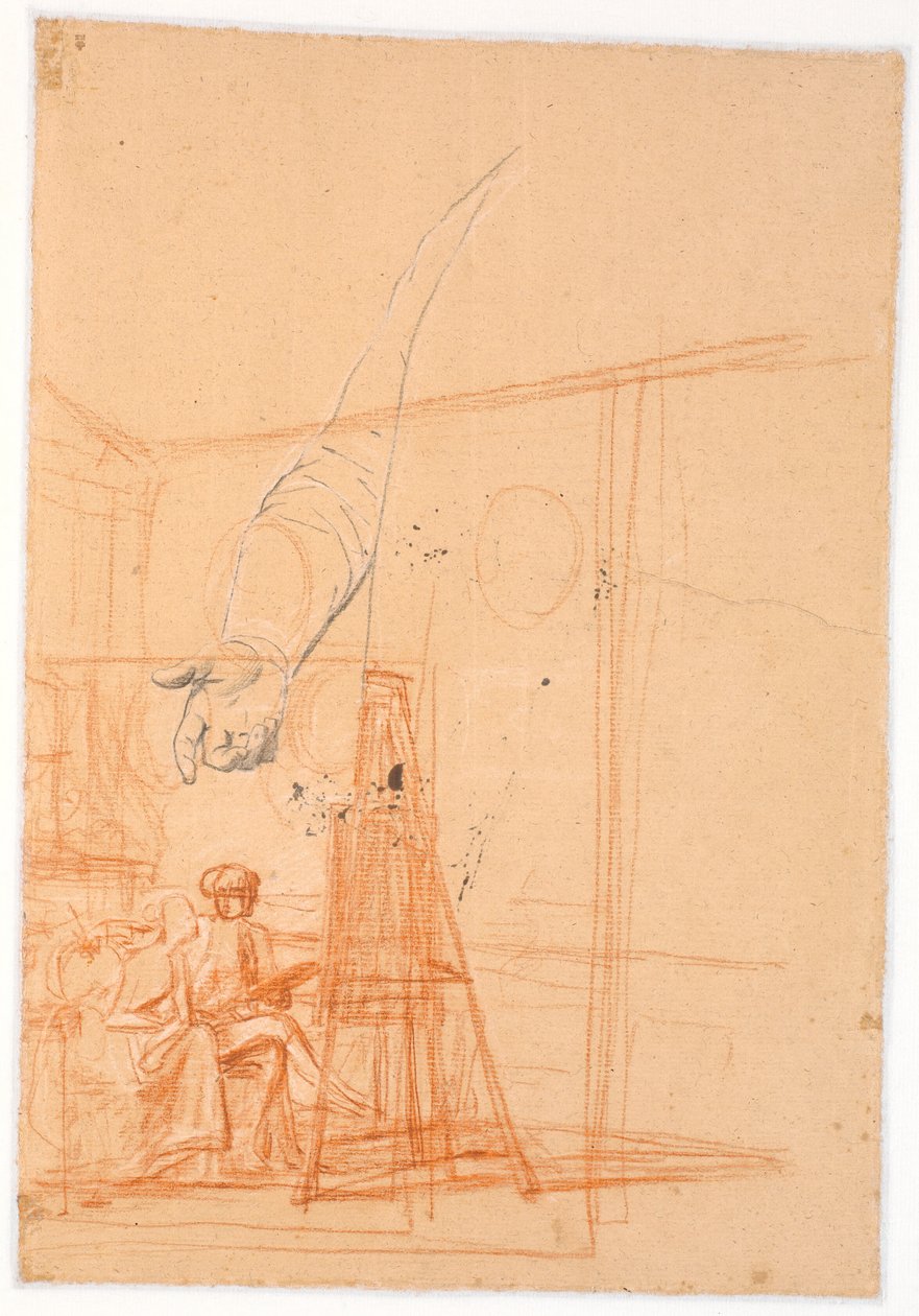 Study of the Right Arm of a Standing Male Figure and a Composition Sketch for a Double Portrait of Juel and His Wife at the Easel by Jens Juel