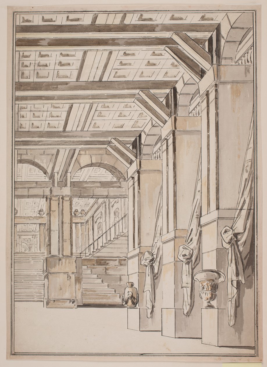 A Hall with a Staircase in the Background by Jens Petersen Lund