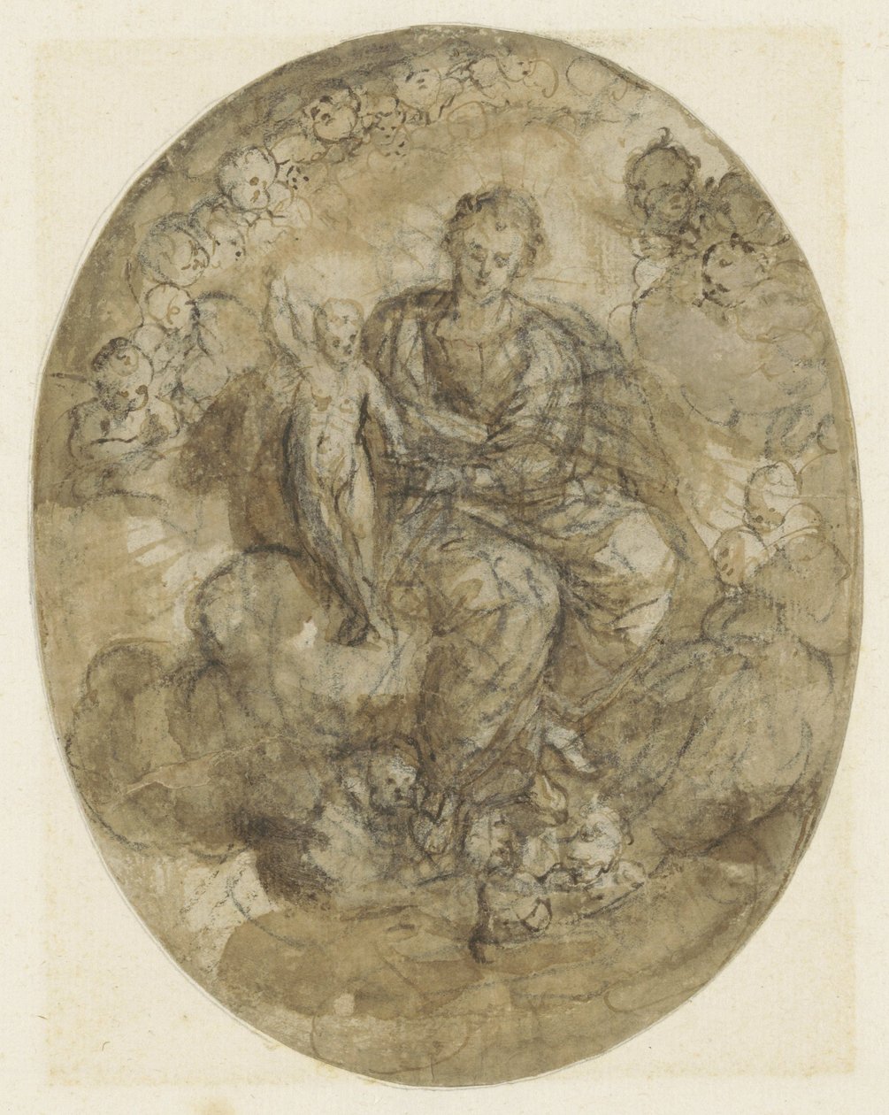 Madonna with Child among Angels on the Clouds by Jeronimo Jacinto Espinosa