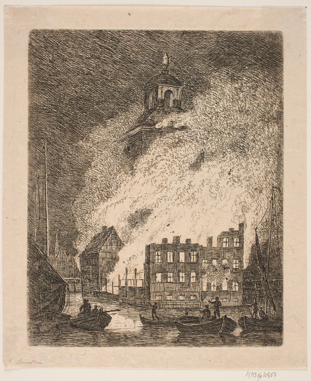 Fire in a Large Building by a River by Jes Bundsen