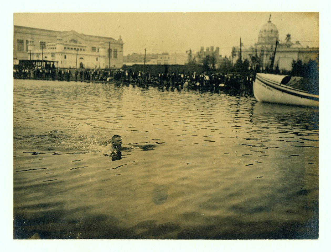 George Zahanus of Germany Winning the Quarter Mile Breast Stroke Olympic Championships by Jessie Tarbox Beals