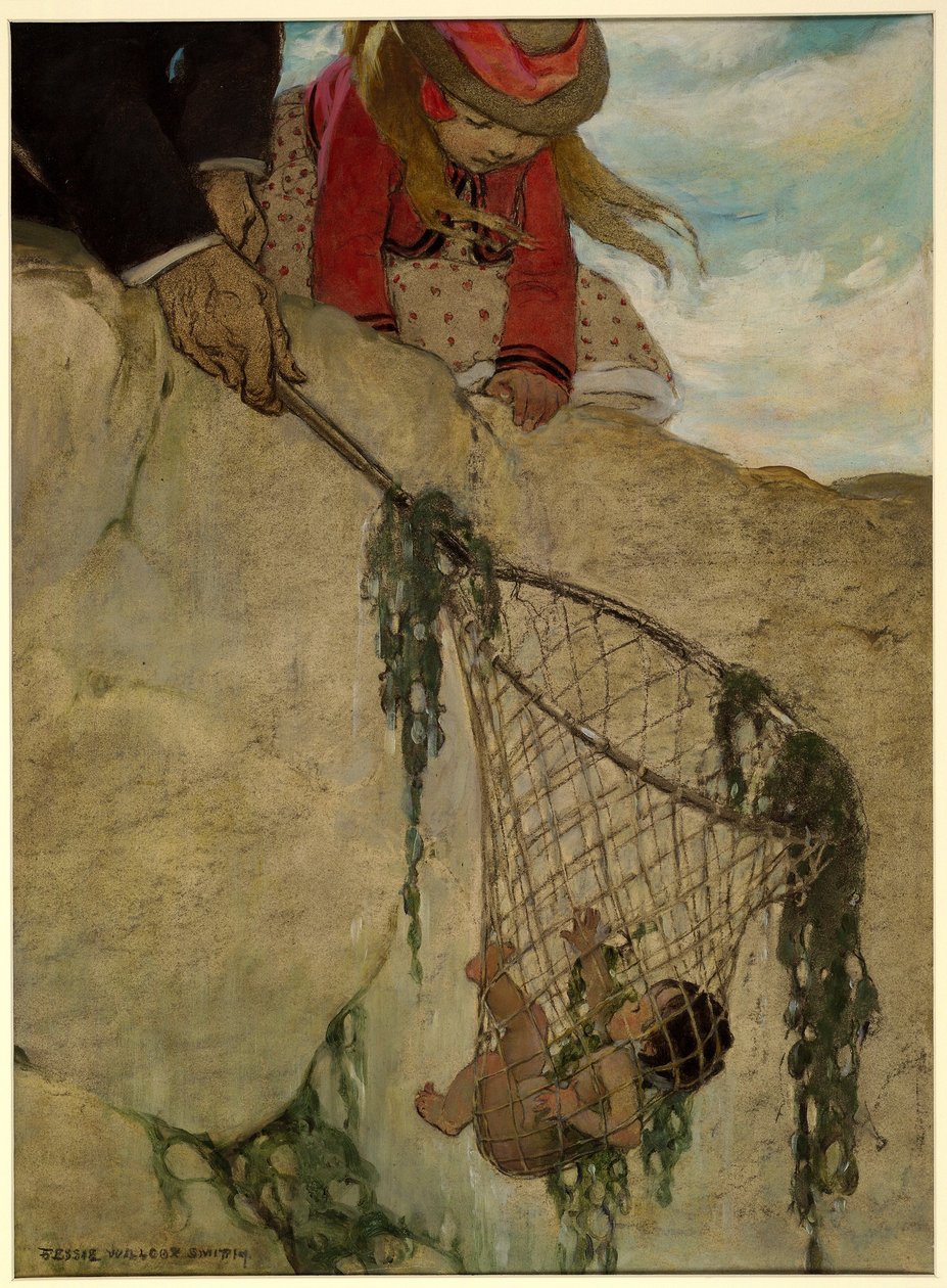 He felt the net very heavy, from The Water Babies by Charles Kingsley, pub. 1916 by Jessie Willcox Smith