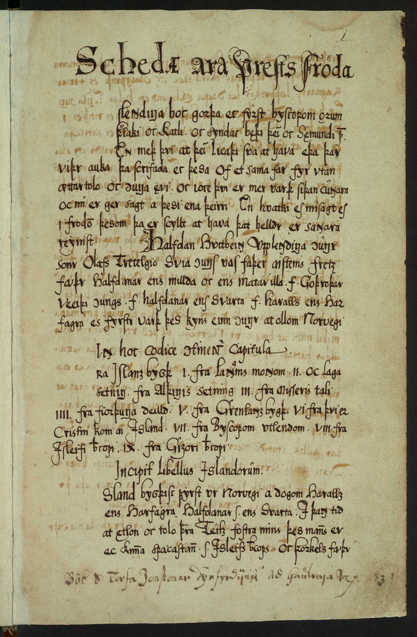 Copy of Íslendingabók by Jón Erlendsson, stored at Árni Magnússon Institute (page 5/25) by Jón Erlendsson