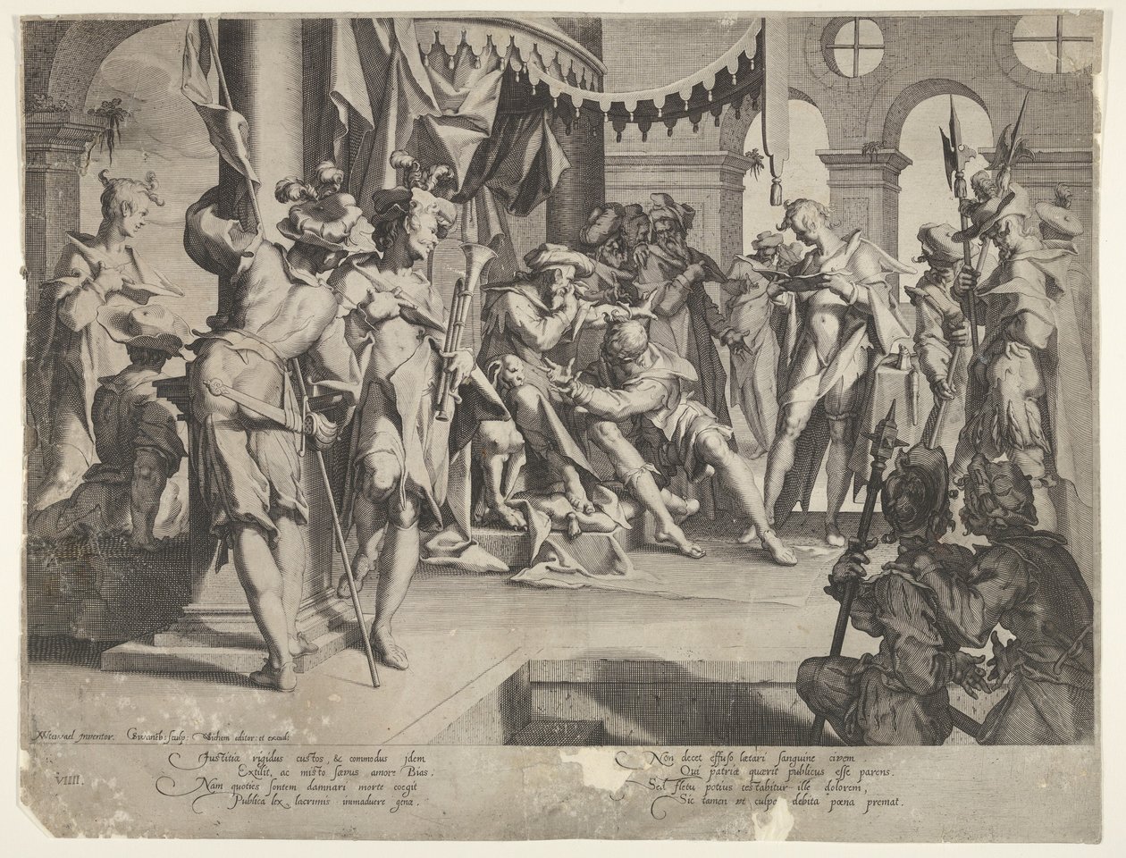The Judge Bias Shedding Tears, plate IX from Thronus Justitiae by Joachim Anthonisz Wtewael