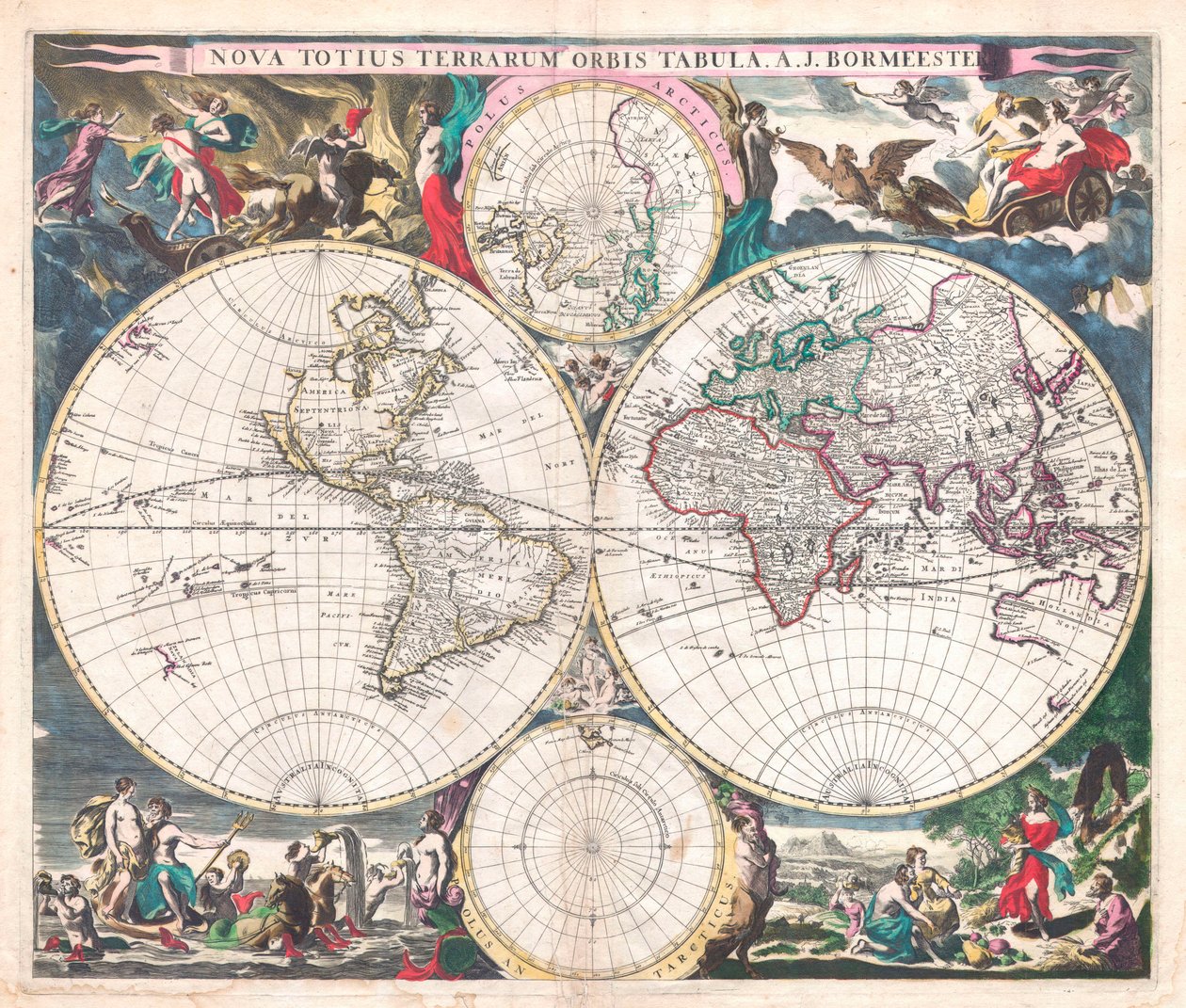 Antique Double-Hemisphere World Map by Joachim Bormeester