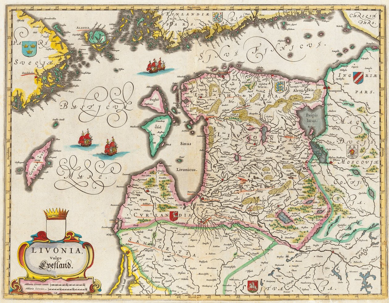 Livonia Map, Vulgo Lyefland, Atlas Maior by Joan Blaeu