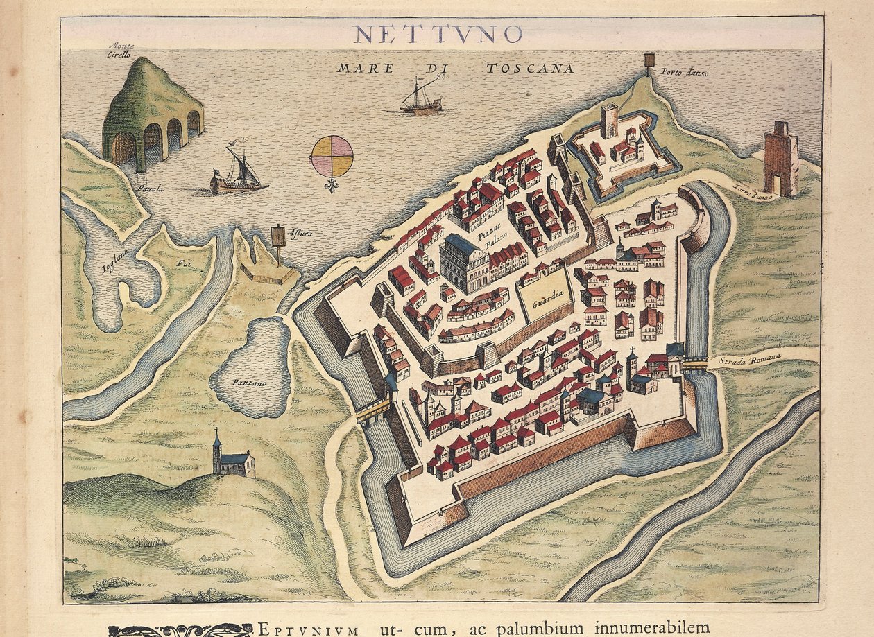 Map of Nettuno from Theatrum Civitates et Admirandorum Italiae by Joan Blaeu