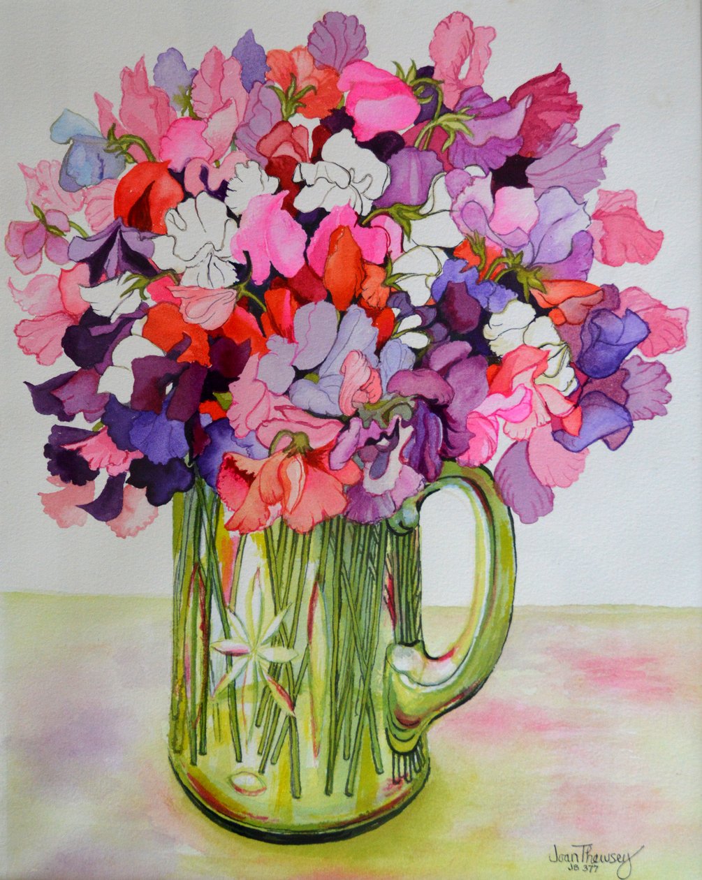 Sweet Peas in a Glass Jug, 2011 by Joan Thewsey