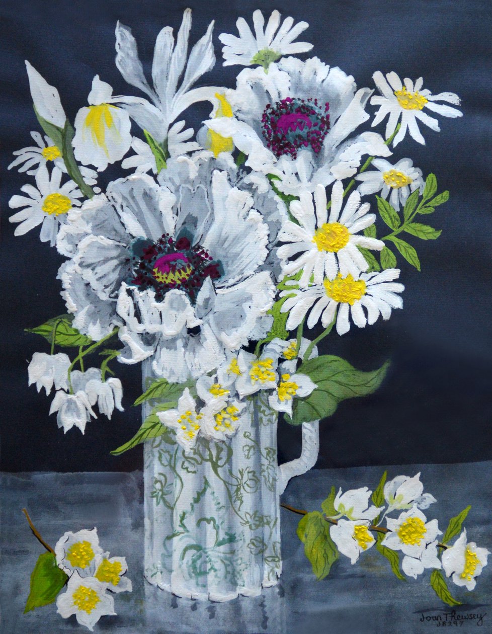 White Poppies, Marguerites and Philadelphus by Joan Thewsey