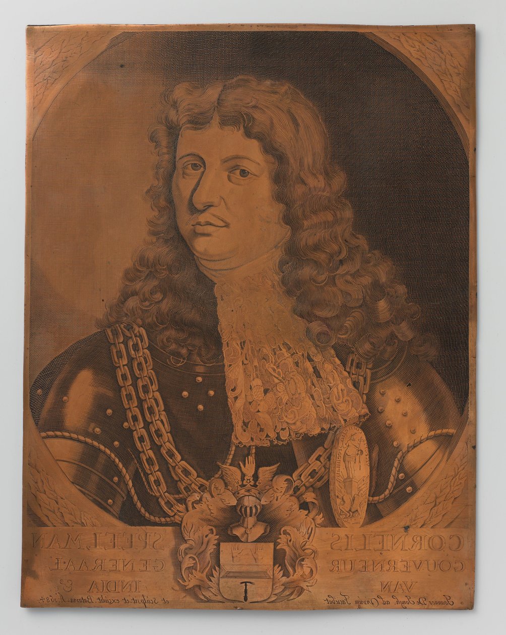 Copper Engraving Plate with Portrait (Bust) of Cornelis Speelman 1640-1684, Governor-General of the Dutch East Indies 1681-1684 by Joannes de Jongh