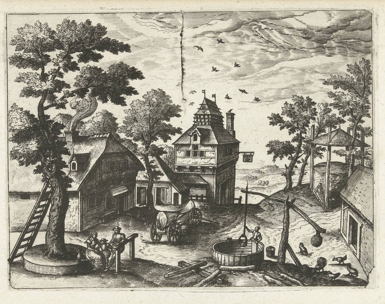 Inn with Water Well by Joannes van Doetechum (I) (attributed to)