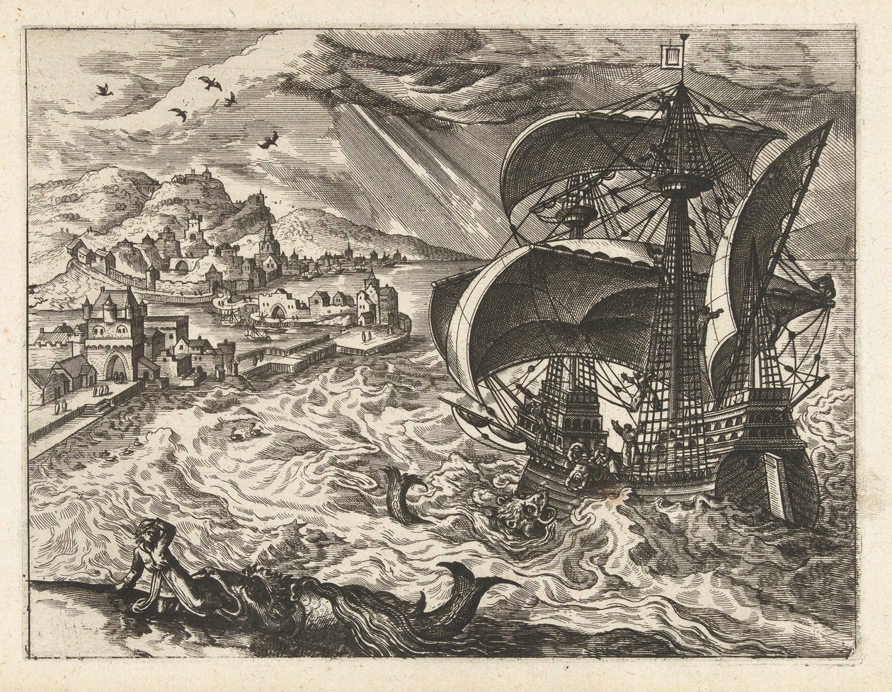 Seascape with Jonah and the Whale by Joannes van Doetechum (I) (attributed to)