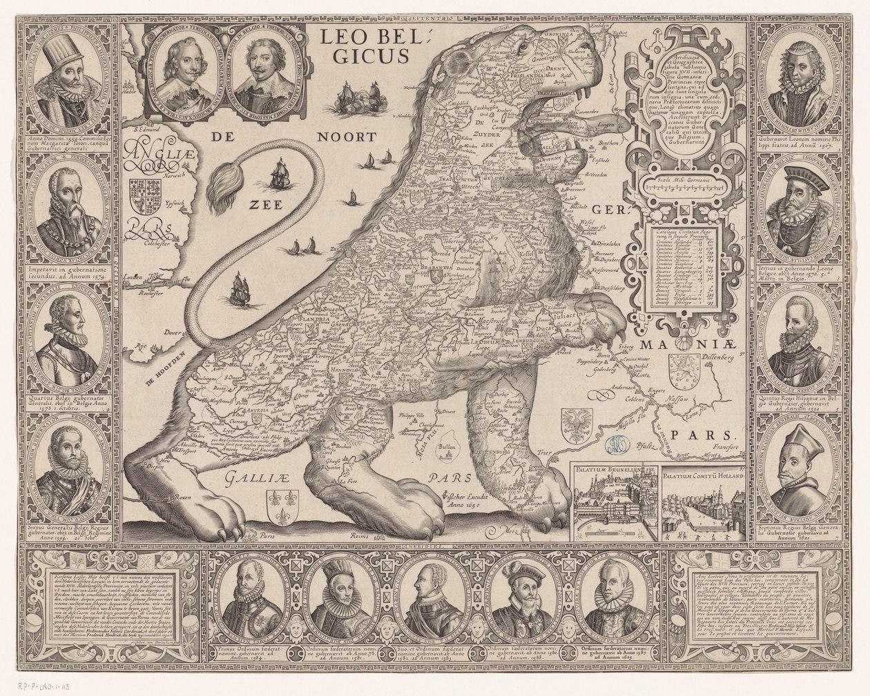 Map of the Seventeen Provinces in the Shape of the Dutch Lion by Joannes van Doetechum (II)