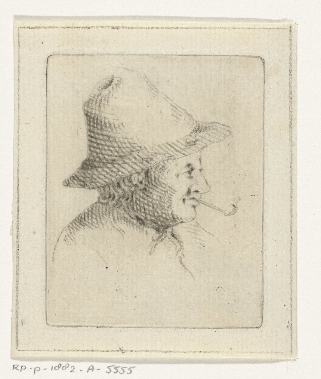 Bust of a Farmer with Hat and Pipe, in Profile by Joannis Jacobus Bijlaert