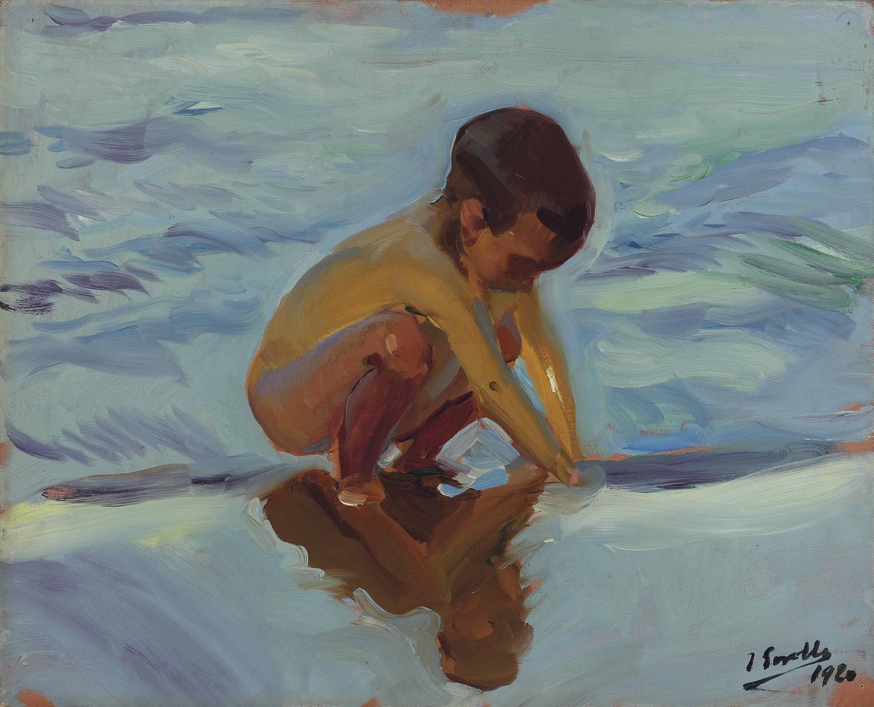 Backlight on the Beach, Crouching Boy by Joaquín Sorolla