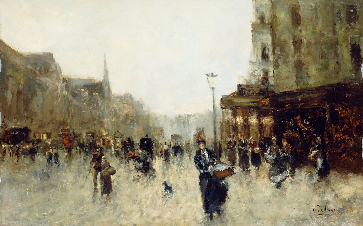A Parisian Street Scene by Joaquín Pallarés Allustante