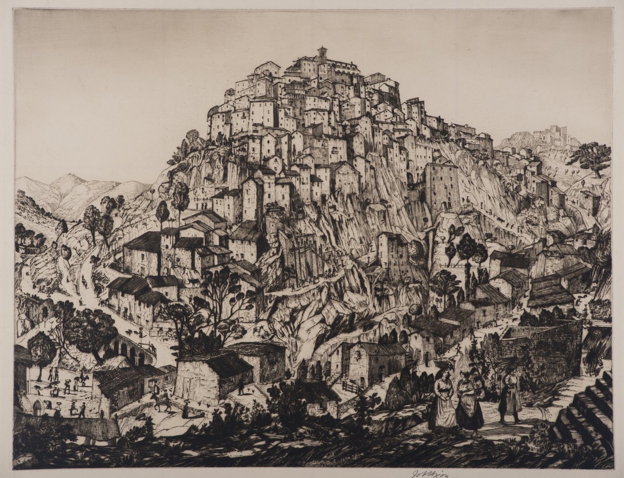 View of Anticoli Corrado with Peasant Women in the Foreground by Job Nixon
