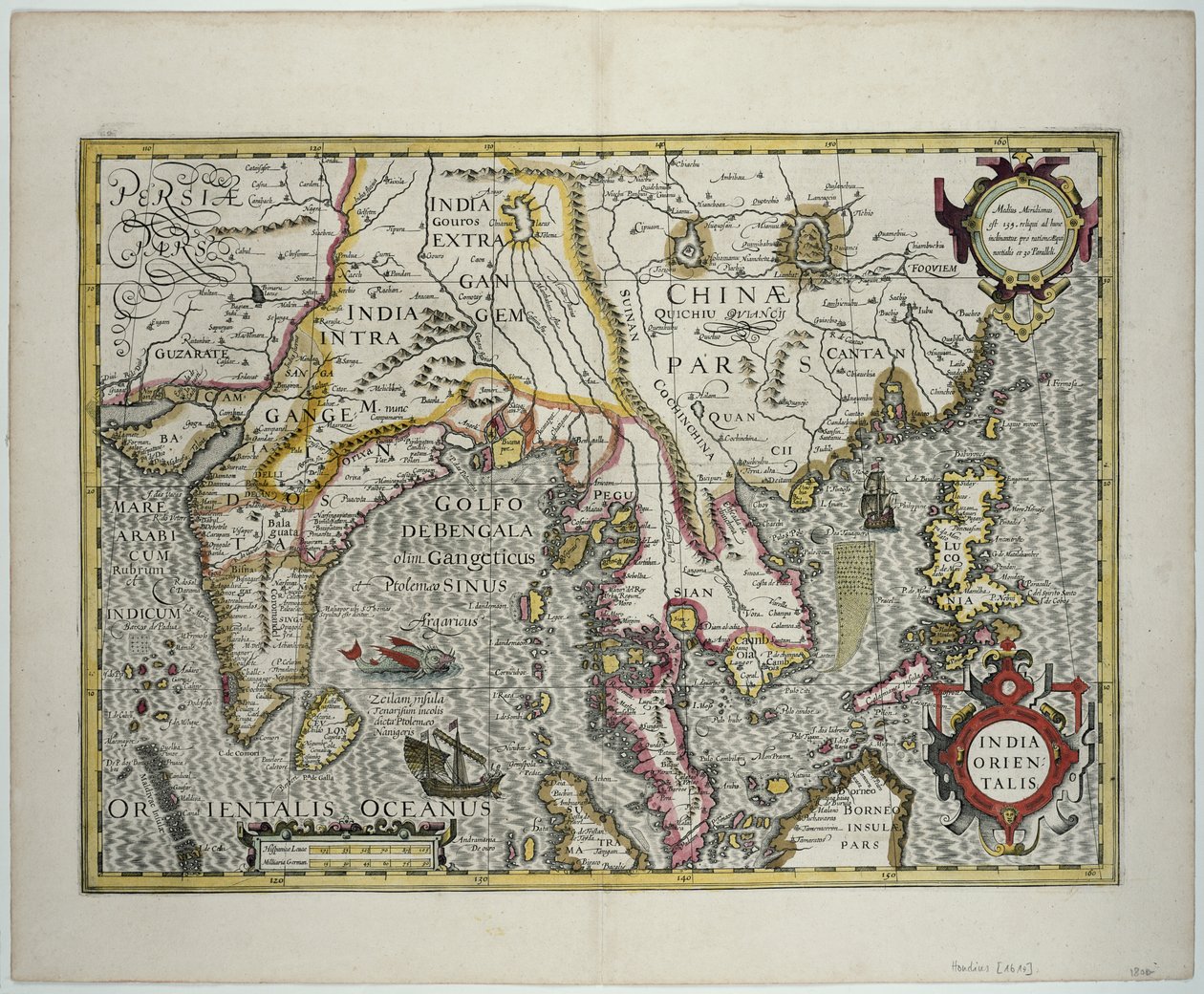 The Indian Subcontinent to the Philippines by Way of the Northern Portions of the Indonesian Archipelago and the Malay Peninsula by Jodocus Hondius