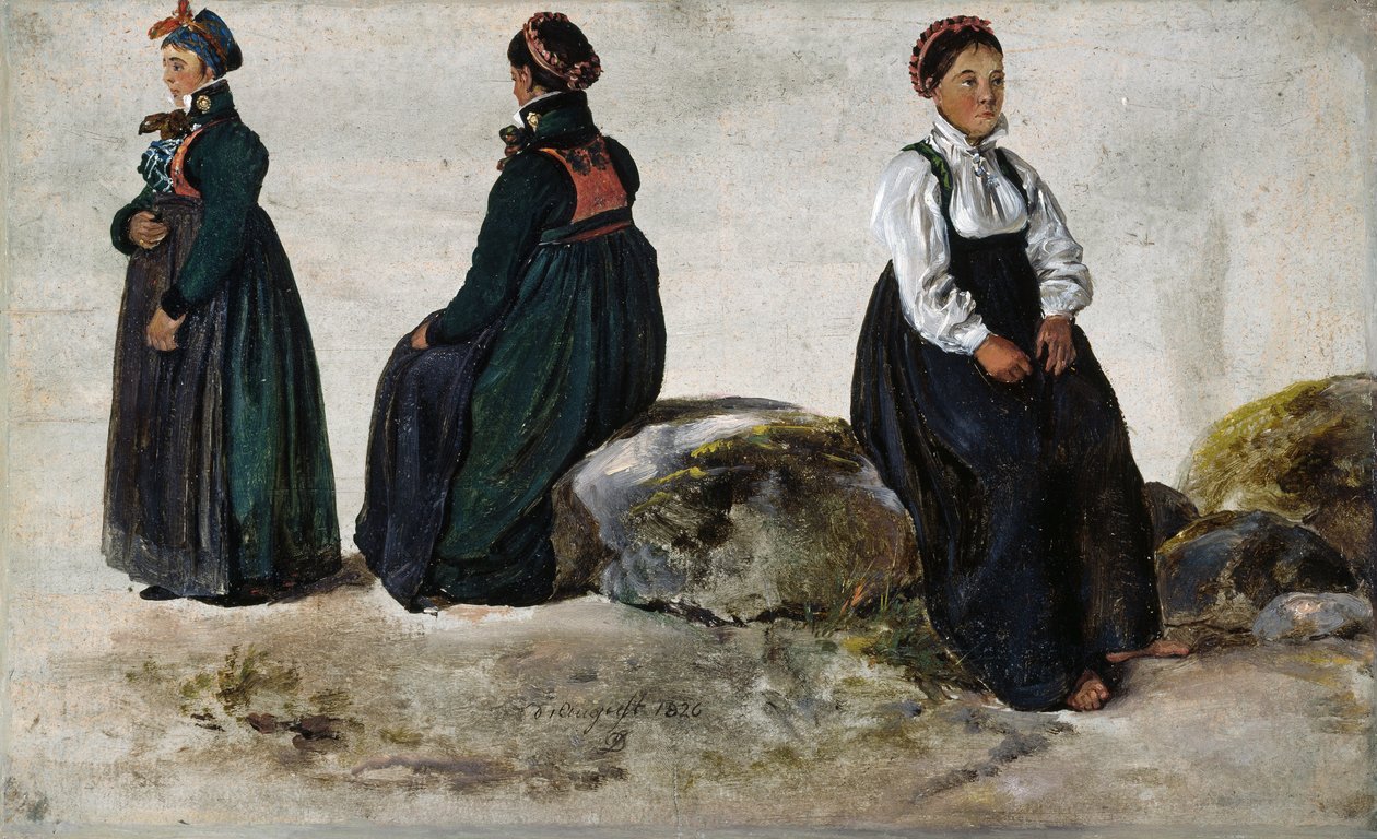 Studies of Female Costumes from Luster in Sogn by Johan Christian Dahl