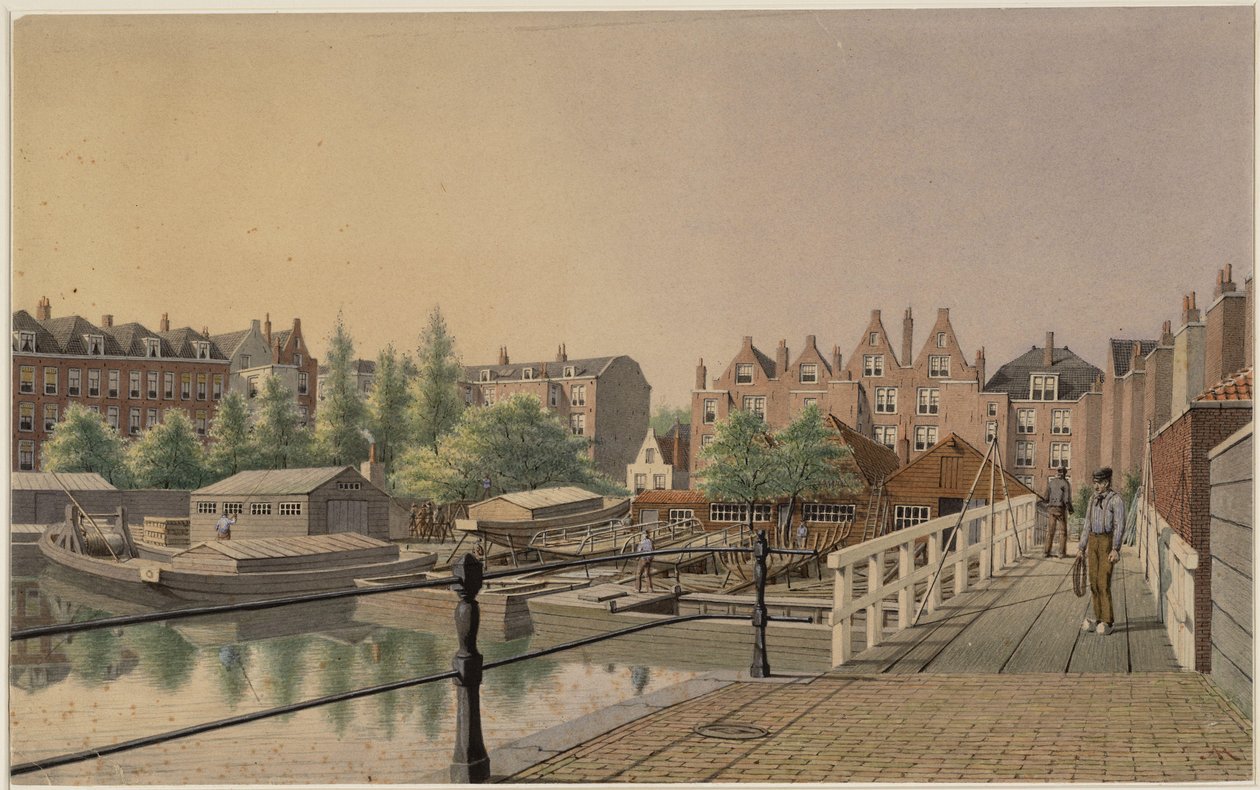 The City Boat Yard Seen Westward to the Rear Houses on the Amstel by Johan Rieke
