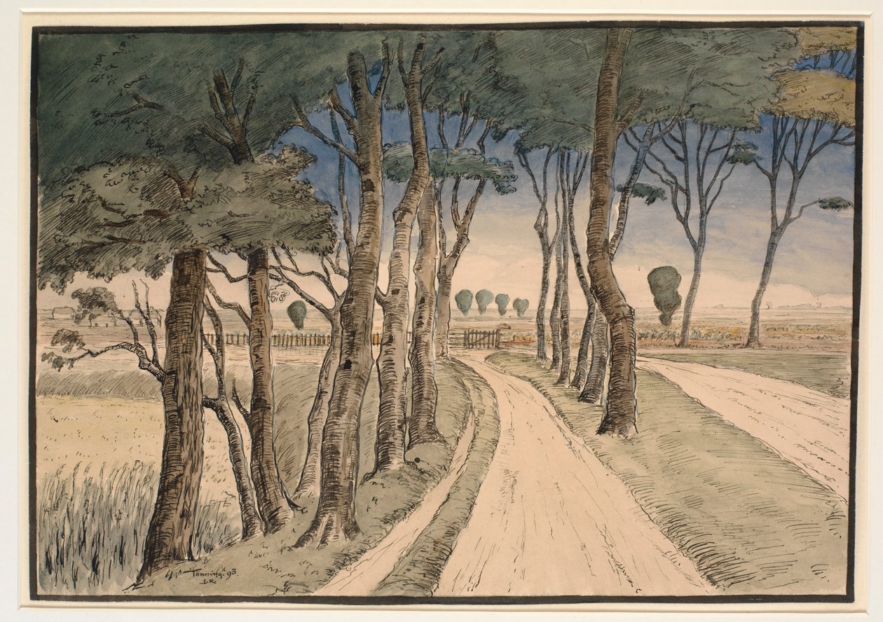 Landscape. In the Foreground a Road with Trees by Johan Rohde