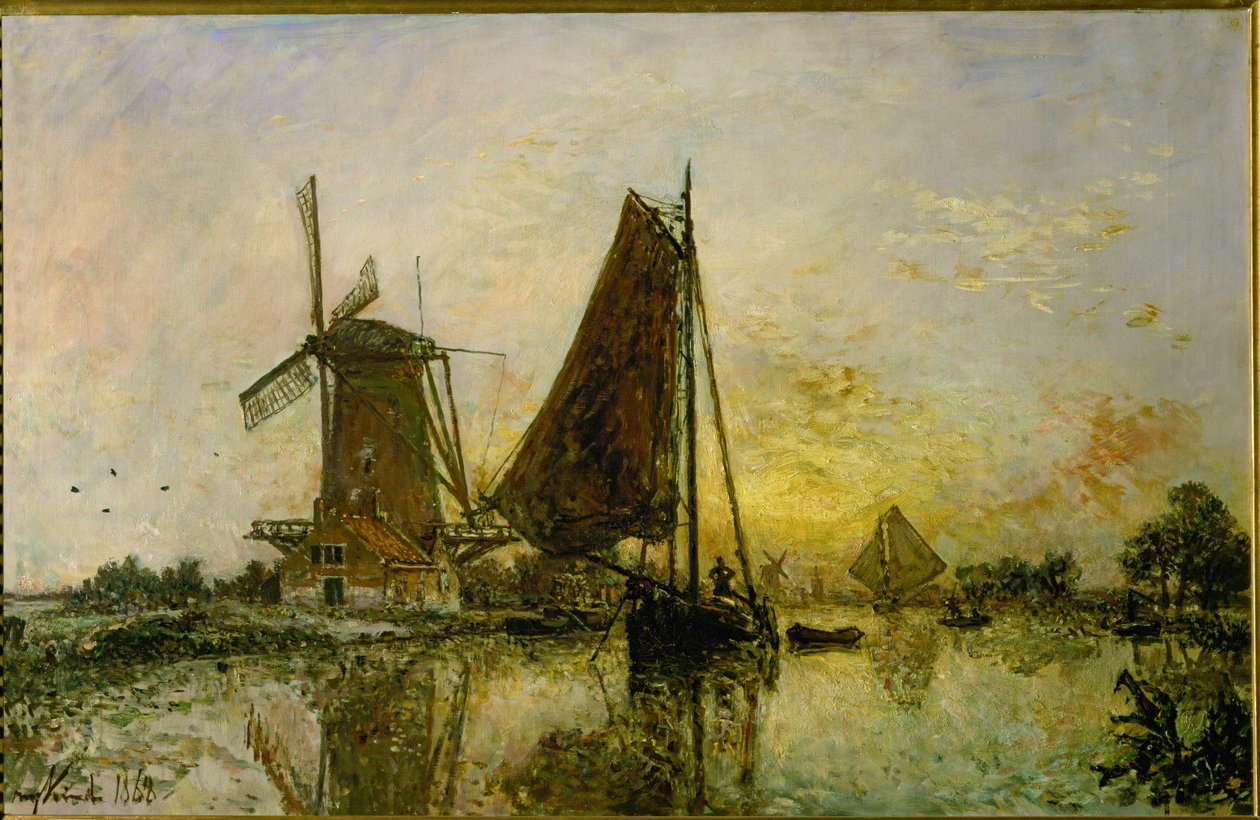 Boats and Windmills in Holland by Johan-Barthold Jongkind