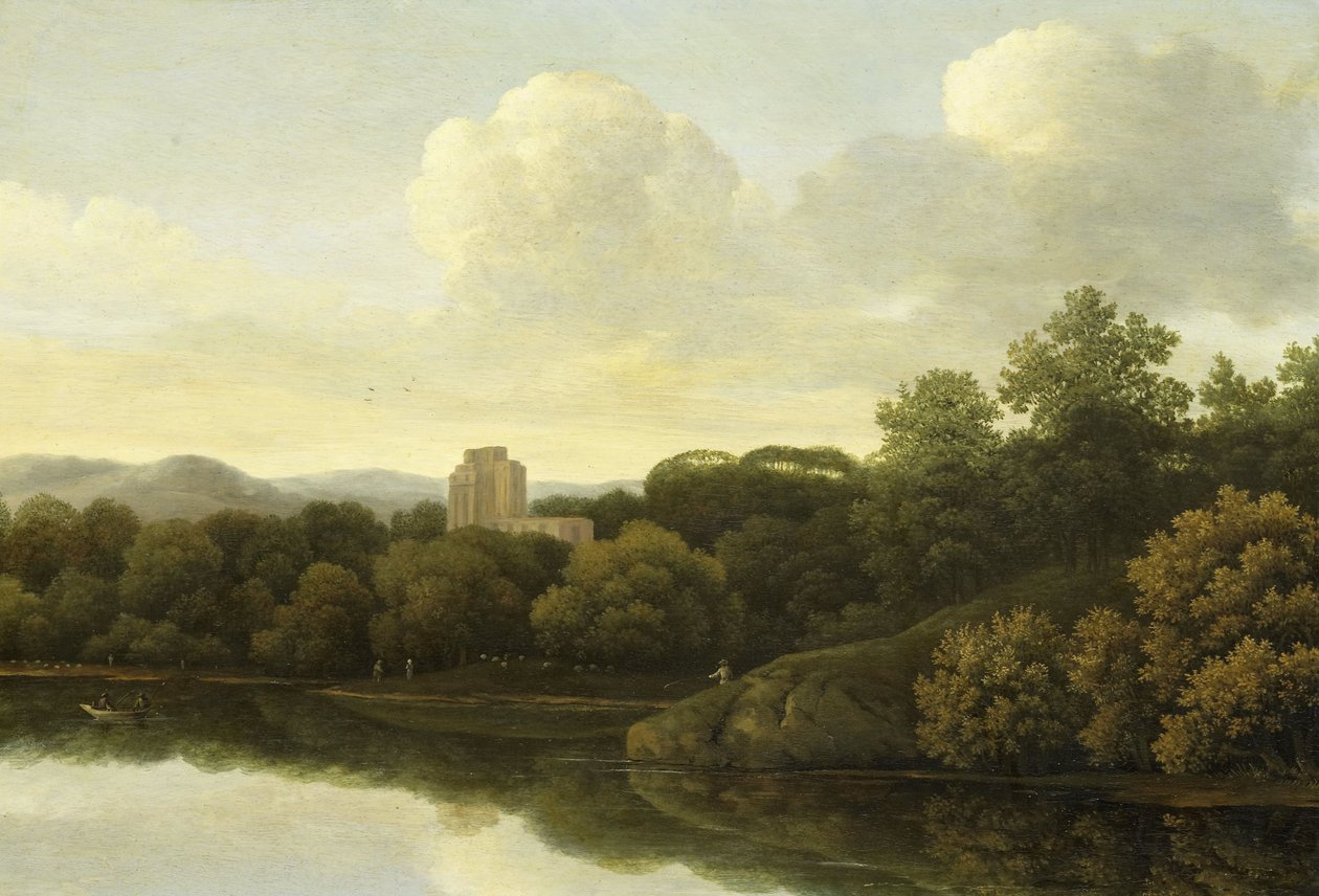 Wooded Landscape with River by Johan (1620-1660) Lagoor
