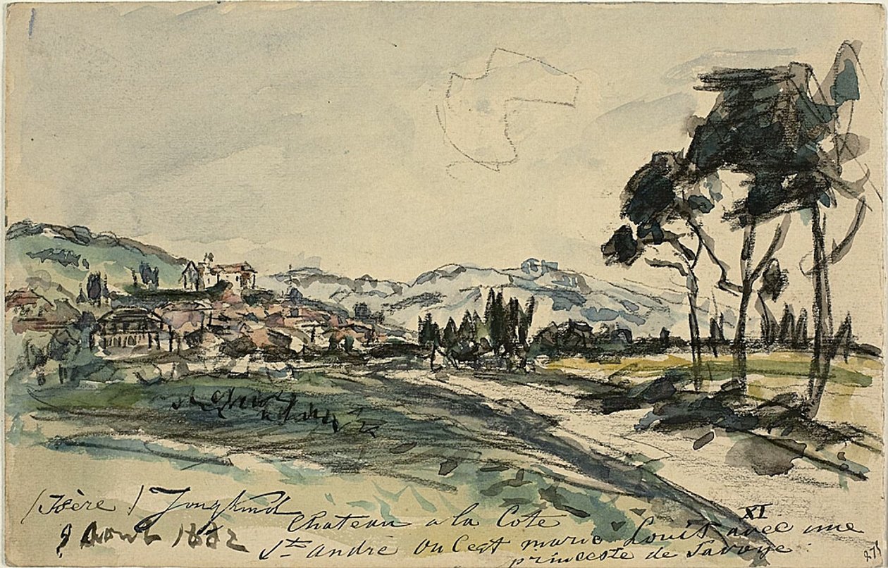 Chateau, Cote Saint Andre (front) Empty Cart and Shed with Other Sketches (back) by Johan Barthold Jongkind