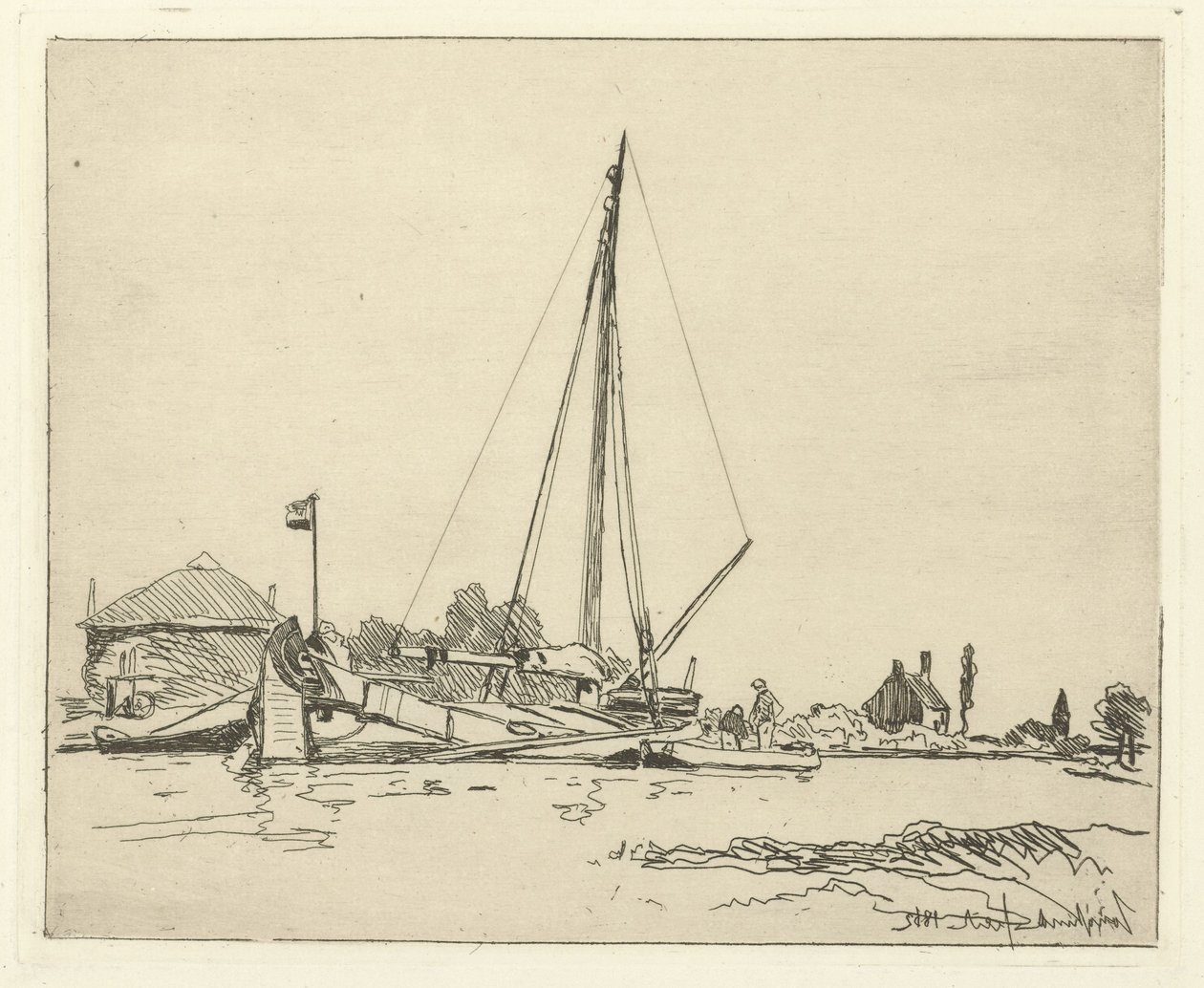 The Moored Ship by Johan Barthold Jongkind